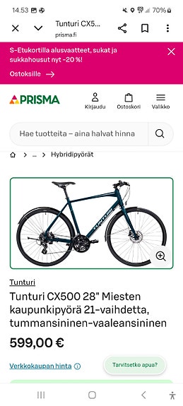 Myydään Tunturi CX500 28' hybridipyörä 21 vaihdetta
