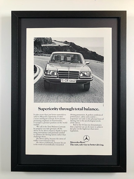 Framed 1978 Vintage Mercedes Benz S-Class Original Magazine Advertisement