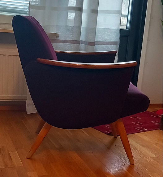 Kaunislinjainen nojatuoli 50-luku. Vintage.