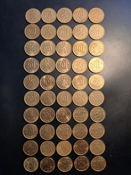 20 Penniä vuodet 1971 - 1980 (50 kpl)