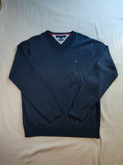 Tommy Hilfiger V-aukkoinen Neule - 100% Puuvillaa - Tummansininen - M/L