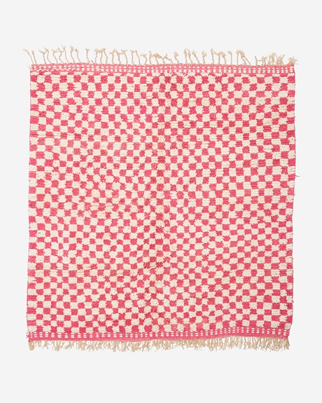 Pinkki ruudullinen marokkolainen matto 240cm x 225cm