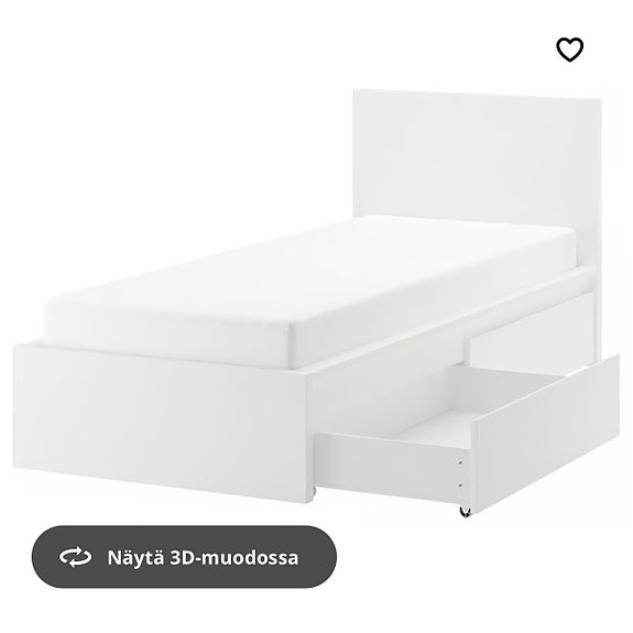 MALM Sängynrunko, jossa 2 laatik, valkoinen/Lönset