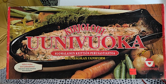 Kirjolohi uunivuoka ruskea valkoinen keraaminen