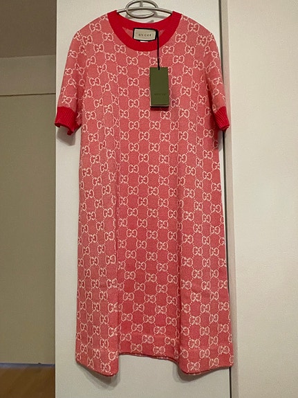 GG new wool bouclé jacquard dress pink and white