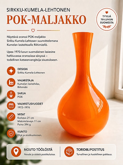 🧡 Kumela Oranssi POK maljakko 21cm