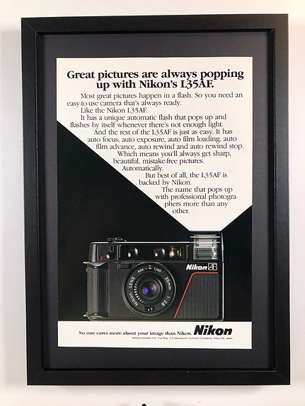 Framed 1985 Vintage Nikon L35AF Camera Original Magazine Advertisement