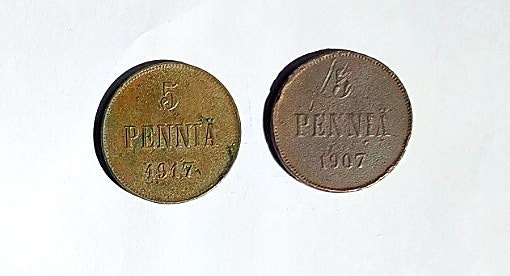 Suomi Finland 1907 ja 1917 5 penniä