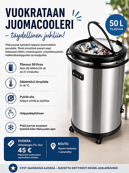 Vuokrataan Cooler/tölkkijäähdytin 50L