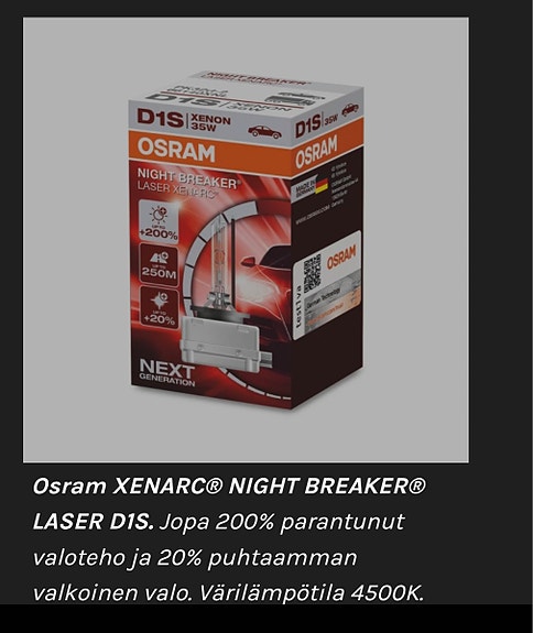 2x Osram Xenarc Night Breaker Laser D1S -polttimo