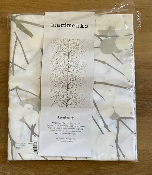 Marimekko Lumimarja kangas valkoinen-harmaa UUSI
