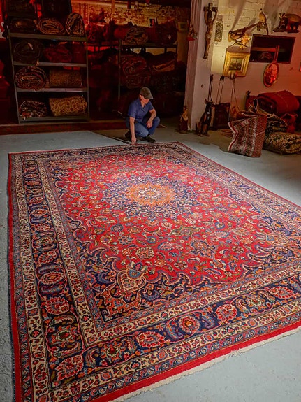 Loistokkaan punainen aito persialainen villamatto – 383 x 293 cm