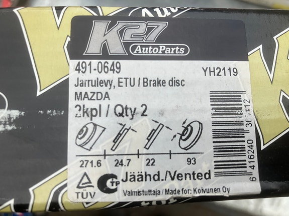 Mazda B2500/B2600 Pick-Up 4WD Etujarrulevyt 272mm 88-99