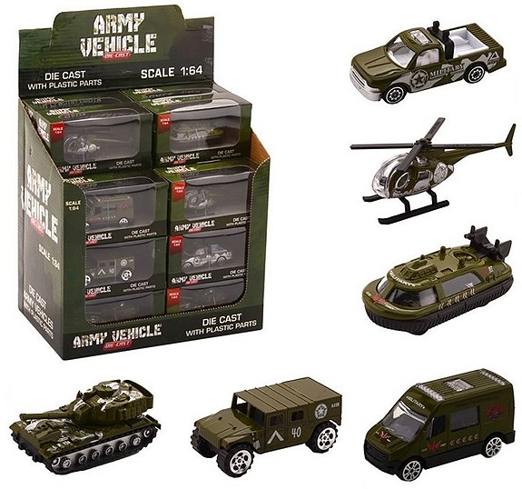 Army vehicles 1:64 6 assorted 12x5x6cm