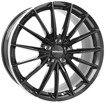 8X18 5X112 ET45 KR66.6 MONACO WHEELS GP14 Gloss Black Polished lip 825kg