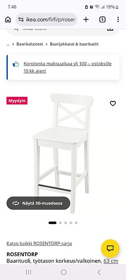 Ostetaan valkoinen baarituoli