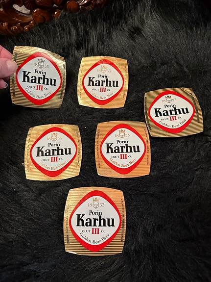 Porin Karhu Olut III Golden Bear Beer -etiketit 6kpl (käyttämätön)