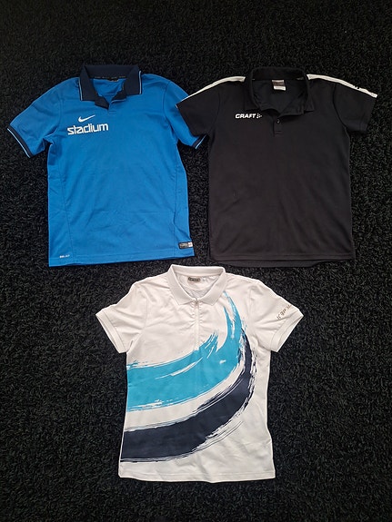 Nike, Craft ja IcePeak kaulukselliset tekniset t-paidat, 158/164