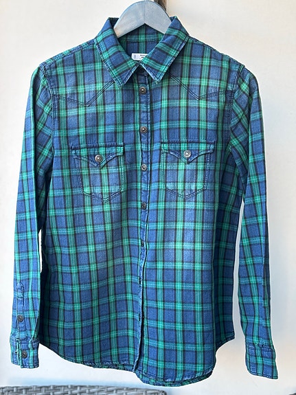Mango faded-look ruudullinen denim paita - koko L