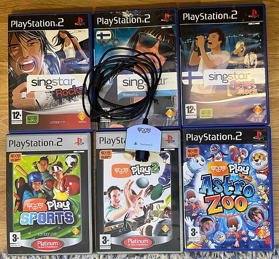 6 kpl Playstation peliä ja kamera