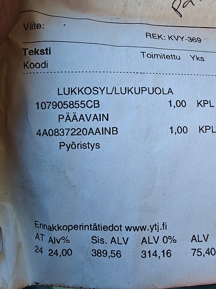 Vag virtalukko ja avain
