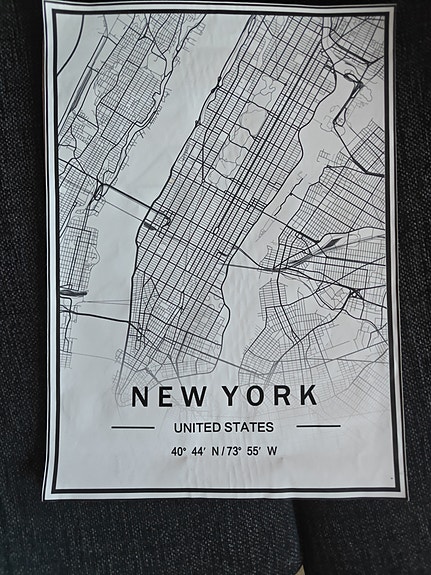 New York canvas/juliste mustavalkoinen kartta