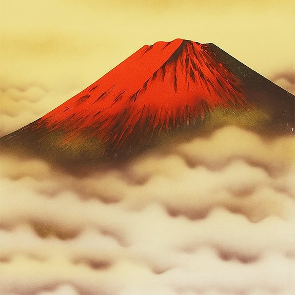 Red Mt. Fuji and Sea of Clouds with Original Box (Tomobako) - with signature and