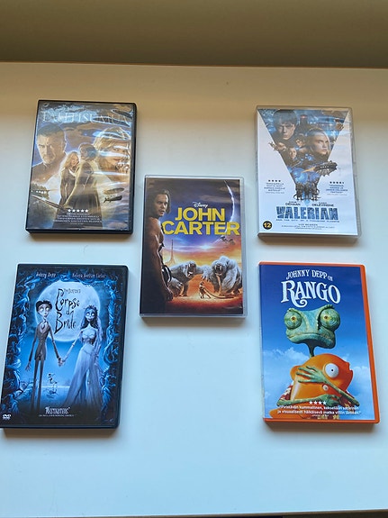 DVD-elokuvapaketti Tähtisumua, Corpse Bride, John Carter, Valerian, Rango