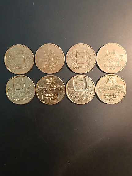Suomi 5 markkaa 1973 ja 1979 (8 kpl)