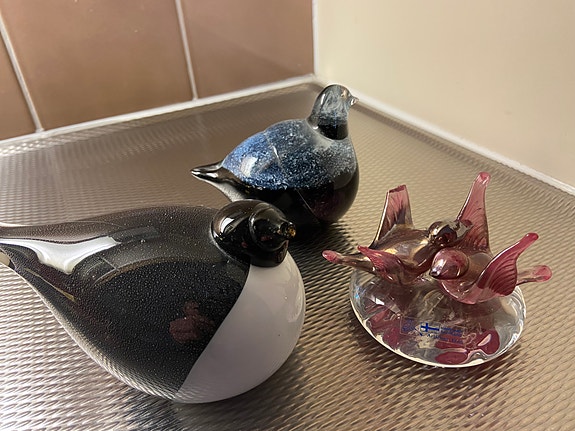 3 Kpl (osittain viallisia) lasilintuja (Iittala, Art Glass Team, Taikayö)