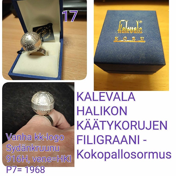 KALEVALA, HALIKON KÄÄTYKORUJEN hopeinen kokopallo FILIGRAANI-sormus