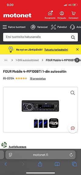 FOUR Mobile 4-MP100BTi 1-DIN autosoitin