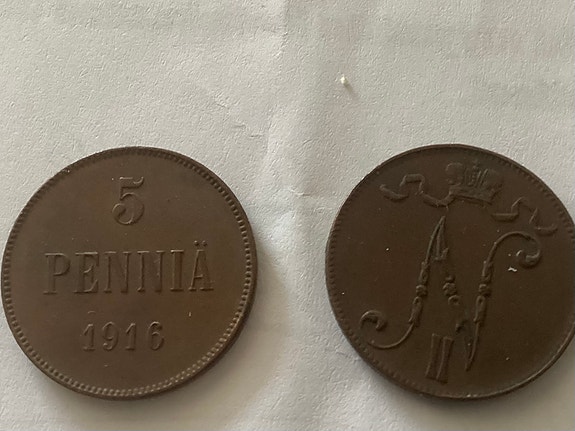 5 penniä kolikko 1916