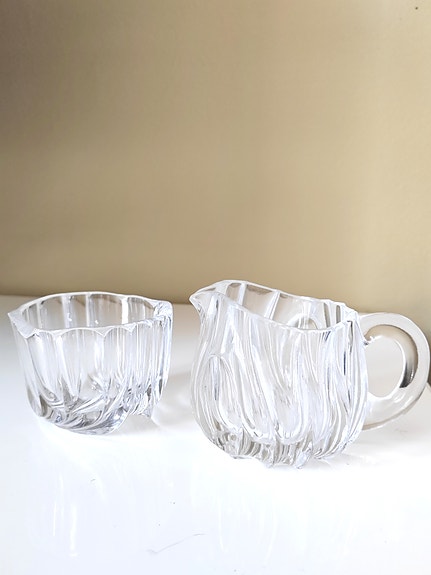 Riihimäen Lasi kermakko ja sokerikko, kirkas lasi (vintage)