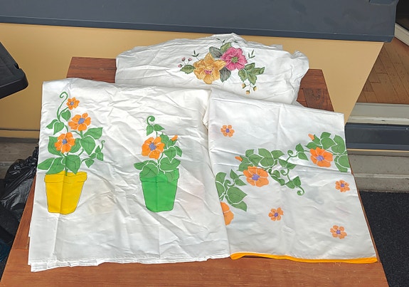 🧡 Retro verhot x 3 kukka kappaverhot / kangas 💚 1990 kukallinen kukallisia