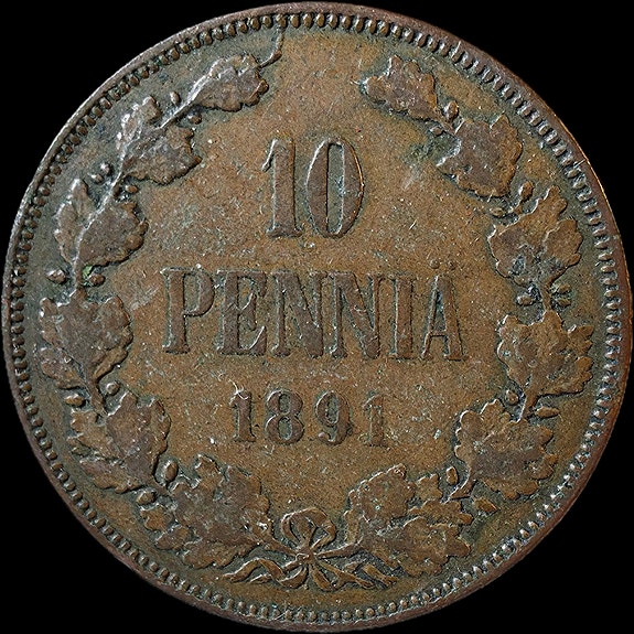 10 penniä 1891