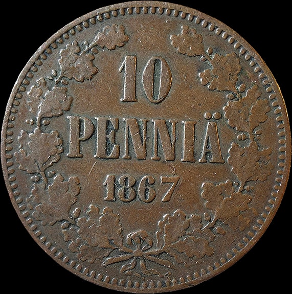 10 penniä 1867