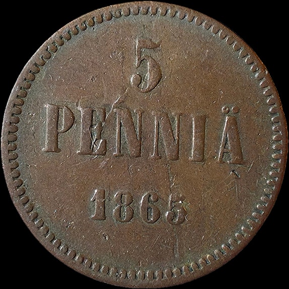 5 penniä 1865
