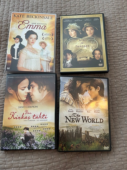 Dvd-elokuvia (Jane Austenin Emma & Järki ja tunteet ym.)