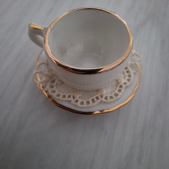 *Miniatyyri käsinmaalattu Posliini kahvikuppi ruusulla 2 osaa