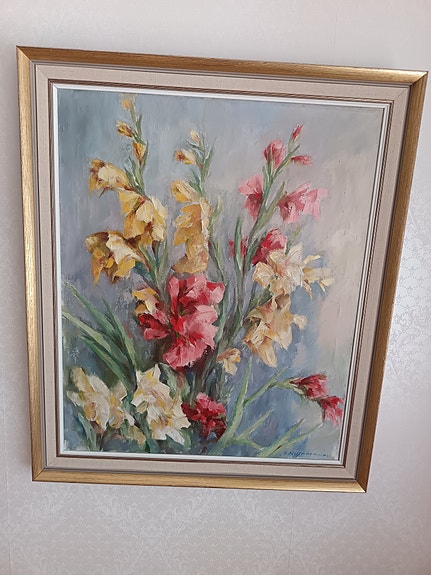 Öljyvärimaalaus Gladioluksista Y. Rissanen