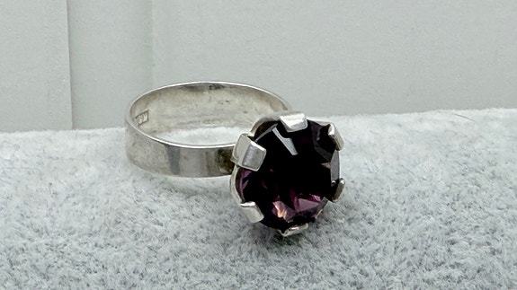 Ruotsi Hopeaa X9 Hedbergs Guld Sormus Violetti Kivi,1971