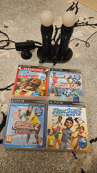 Playstation move ohjain, kamera ja 4 peliä