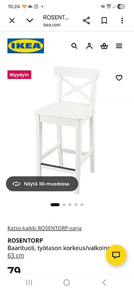 IKEAn valkoiset baarituolit selkänojalla