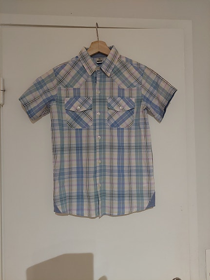 Poikien ruudullinen lyhythihainen kauluspaita 146cm