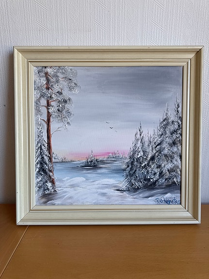 Röpeter Hämäläinen talvimaisema öljyvärimaalaus