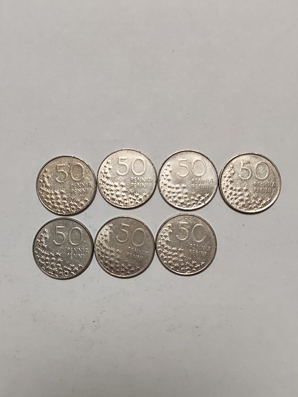 Suomi 50 penniä kolikot 7kpl