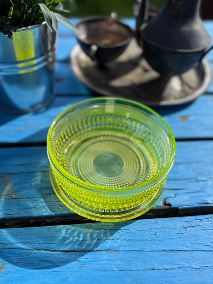 💛 Riihimäen Lasi Fortuna kulho – ET Siiroinen | keltainen uraanilasi