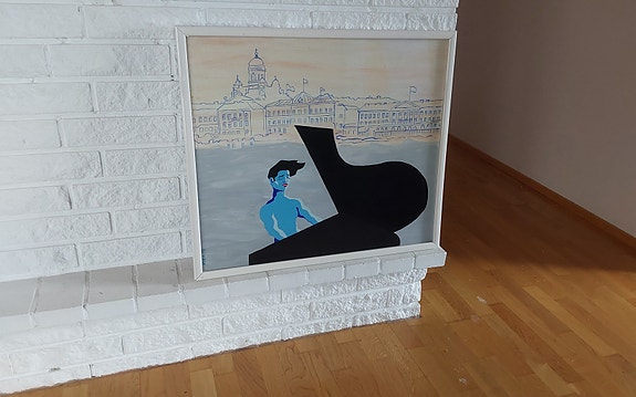 Taulu Kiba Lumberg Pianisti 1994 (Helsinkiä taustalla)