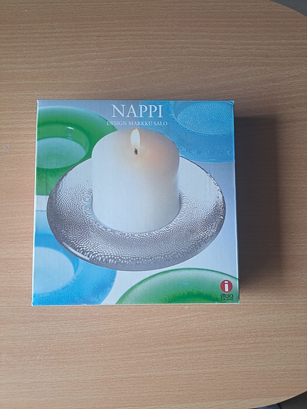 Iittala Nappi kynttiläalusta sininen lasi